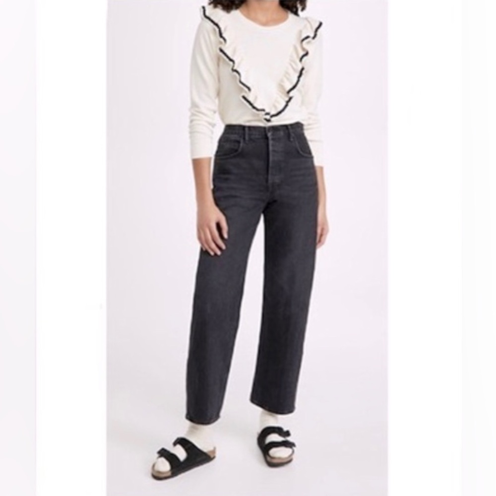 NWT THE GREAT The Shrunken Ruffle Sweatshirt in Washed White - Picture 13 of 16